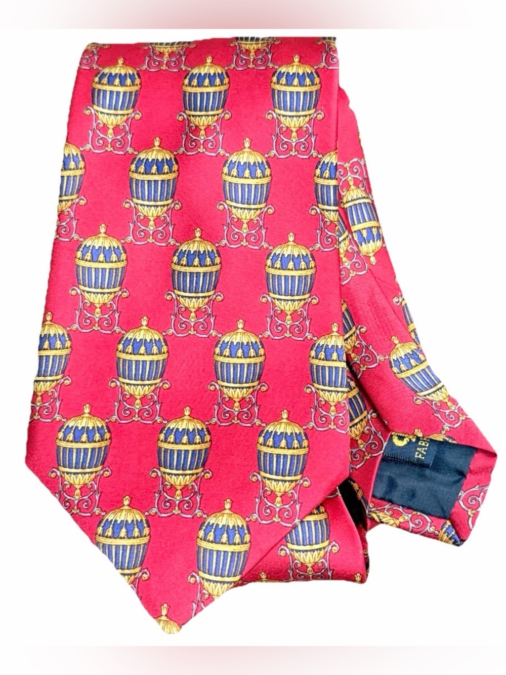 Faberge Red Silk Necktie Handmade In USA Tie Long At 56 x 3.5” Rich Looking